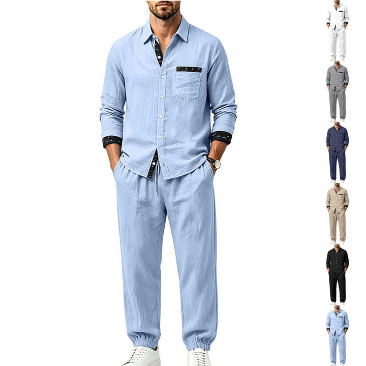 Men's Lightweight Cotton Loungewear Two-Piece Set with Shirt and Drawstring Joggers Mune Fashion
