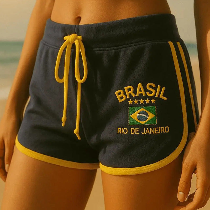 Women’s sporty retro sweat shorts with embroidery and drawstring Mune Fashion