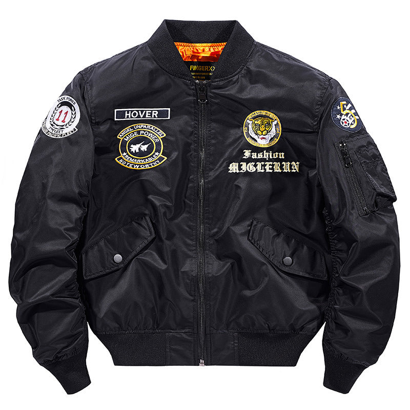 Men's  vintage pilot patch aviator bomber with quilted lining and zip sleeve pen pocket Mune Fashion
