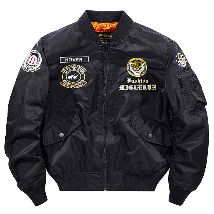 Men's  vintage pilot patch aviator bomber with quilted lining and zip sleeve pen pocket Mune Fashion
