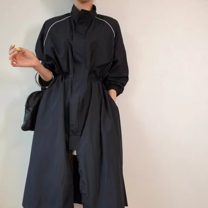 Women Lightweight Windbreaker Coat with Shaping Drawstring and Raglan Sleeves Mune Fashion