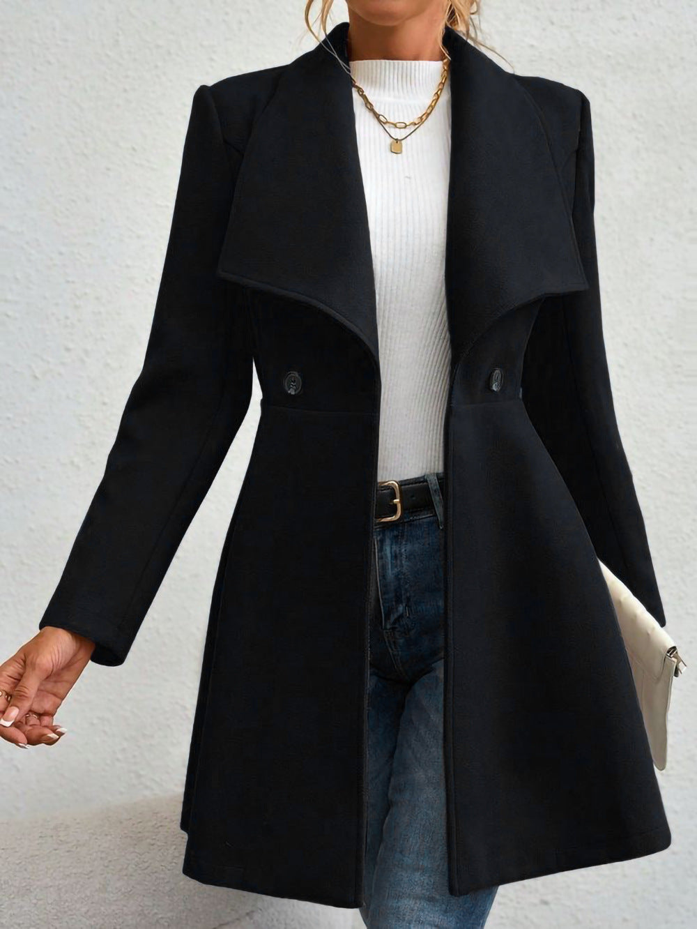 Ladies Elegant Double-Breasted Wool Jacket