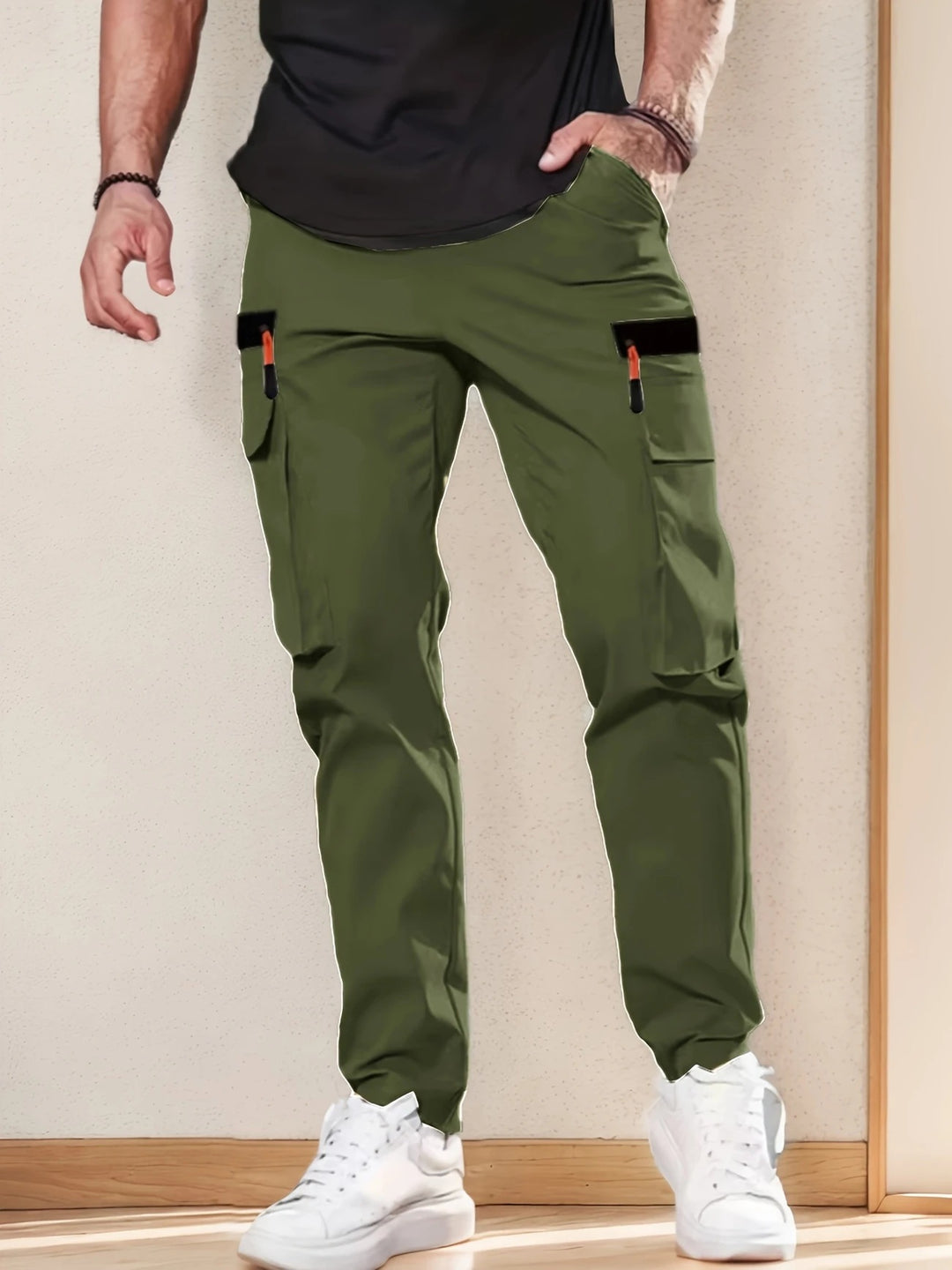 Men's cargo pants in jogger style with elastic waistband, drawstring & multiple pockets Mune Fashion
