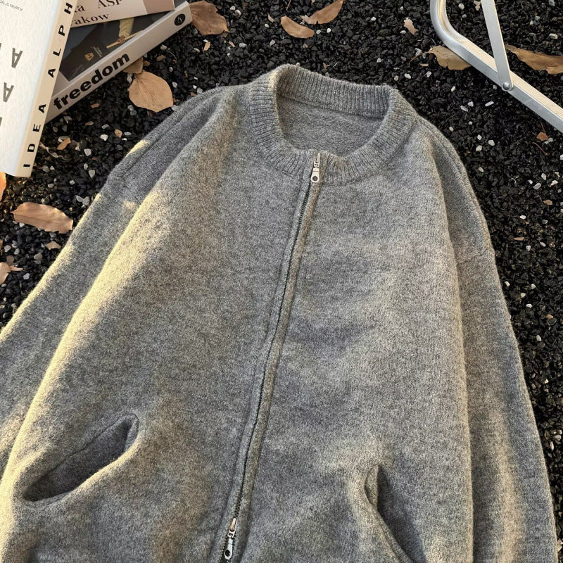 Unisex Fine knit zip cardigan with round neck and soft alpaca mix Mune Fashion