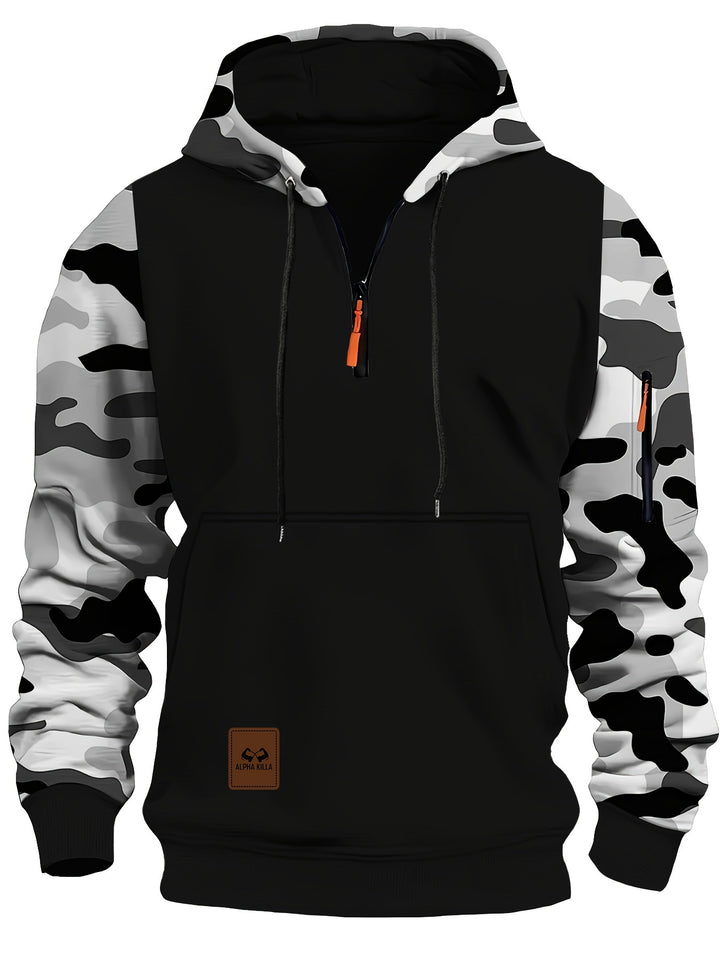 Men's Athletic Hooded Jacket with Camouflage Sleeves Mune Fashion