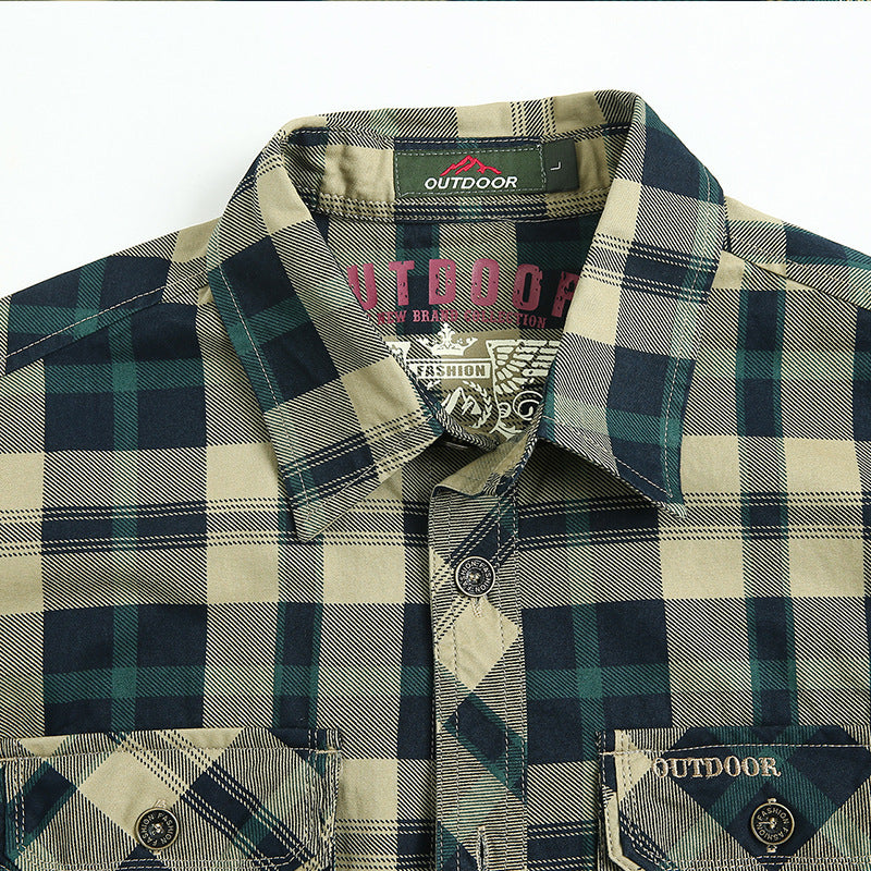 Men's plaid flannel shirt in worker style with chest patch pockets Mune Fashion