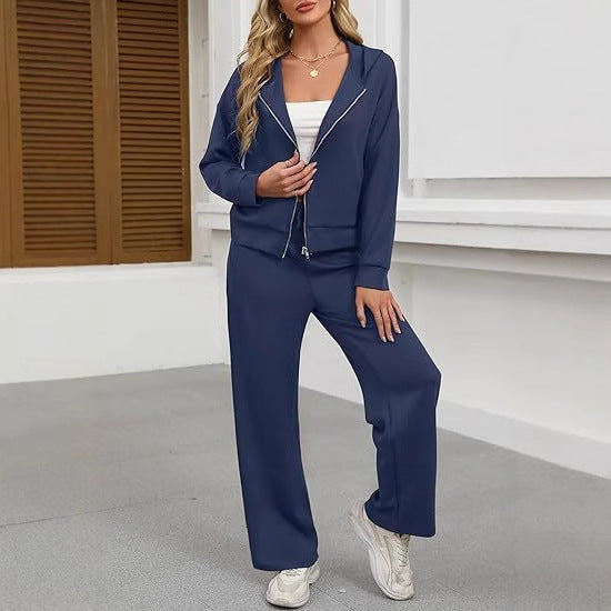 Women nan Casual Lounge Set with tailored zip hoodie, drawstring and wide palazzo jogger Mune Fashion