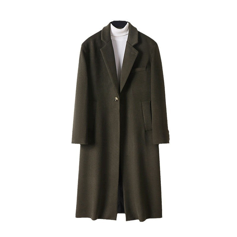 Men's Tailored Wool Blend Long Coat with Shawl Collar and One Button Closure Mune Fashion