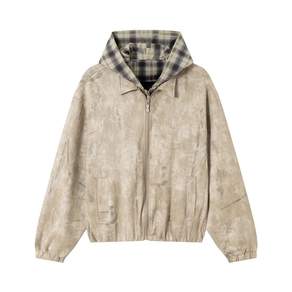 Unisex Short Cut Boxy Jacket in Suede Look with Checked Lined Hood Mune Fashion