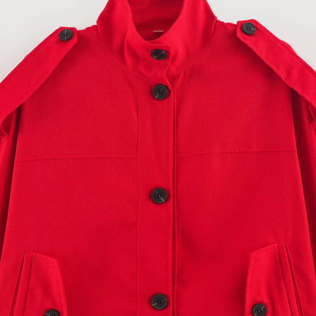 Women's short utility-style jacket with stand-up collar and shoulder patches Mune Fashion