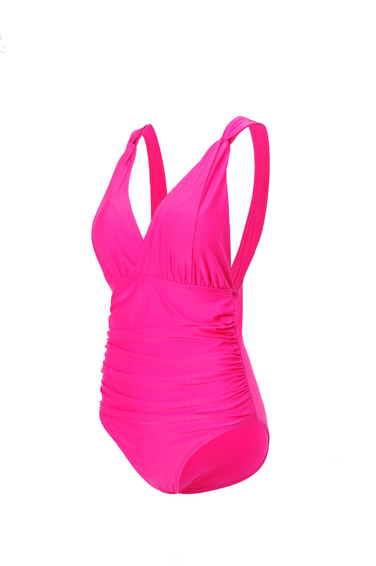 Ladies Elegant One-Piece Swimsuit with Wrap Look and Gathering Mune Fashion