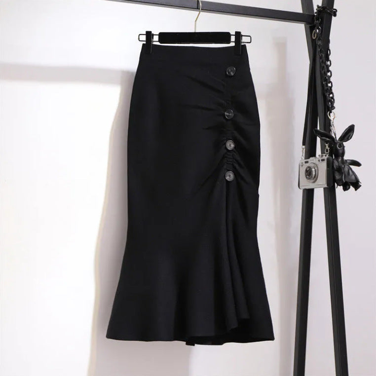 Ladies Elegant, figure-hugging midi skirt with button details Mune Fashion
