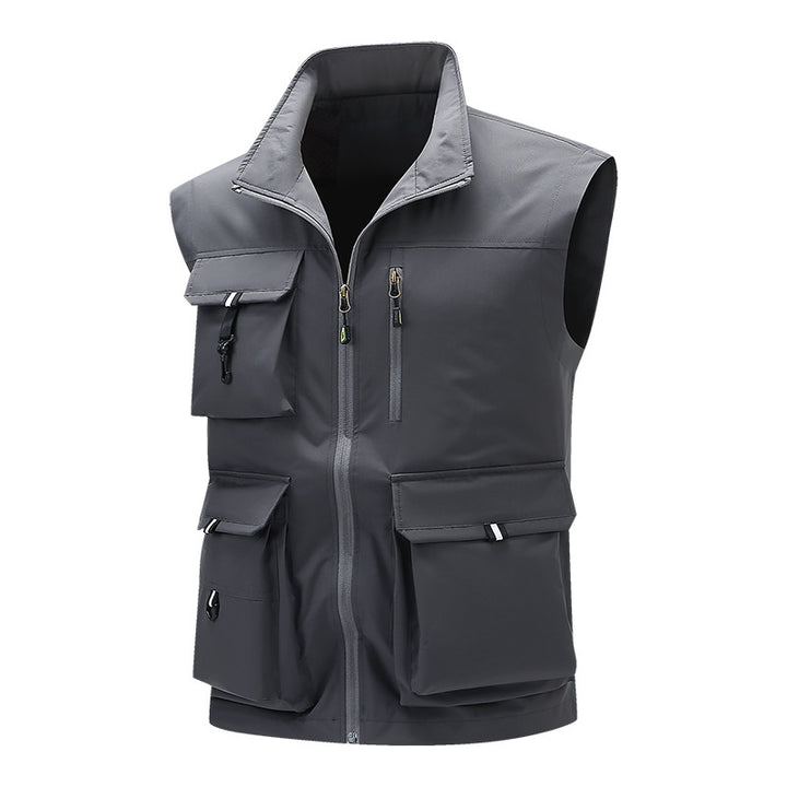 Men's Multifunctional Outdoor Utility Vest with Multiple Cargo Pockets and Stand Collar Mune Fashion