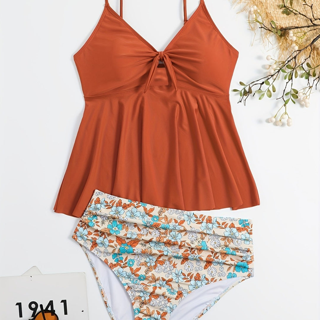 Women's Tankini Set with Fashionable Floral Design and Adjustable Straps Mune Fashion