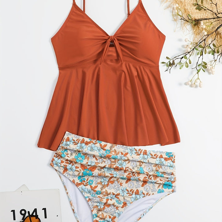 Women's Tankini Set with Fashionable Floral Design and Adjustable Straps Mune Fashion
