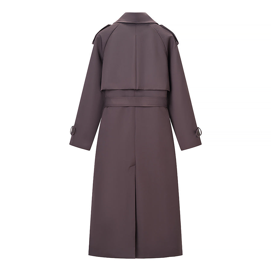 Women Longer tailored trench coat with tie belt and double-breasted button placket Mune Fashion