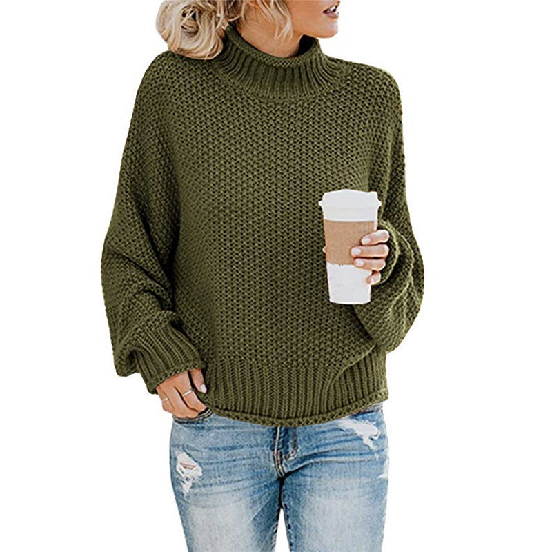 Women's chunky knit turtleneck sweater with oversized cut and block stripe design Mune Fashion