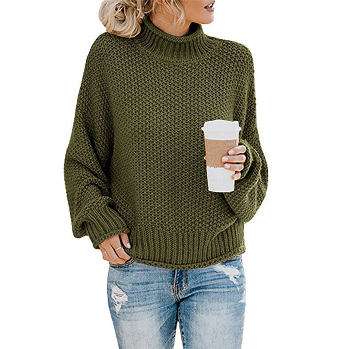 Women's chunky knit turtleneck sweater with oversized cut and block stripe design Mune Fashion