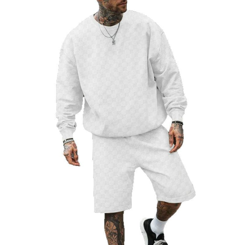 Men's oversized waffle knit lounge set with crew neck sweatshirt and knee-length bermuda shorts Mune Fashion