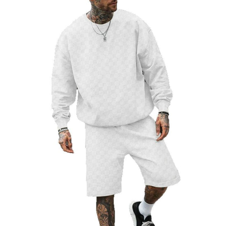 Men's oversized waffle knit lounge set with crew neck sweatshirt and knee-length bermuda shorts Mune Fashion