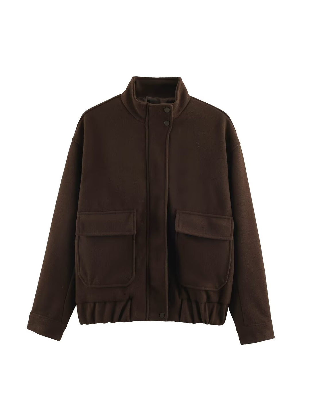 Ladies Boxy Wool Blend Blouson Jacket with Stand-Up Collar, Large Flap Pockets and Elastic Hem Mune Fashion