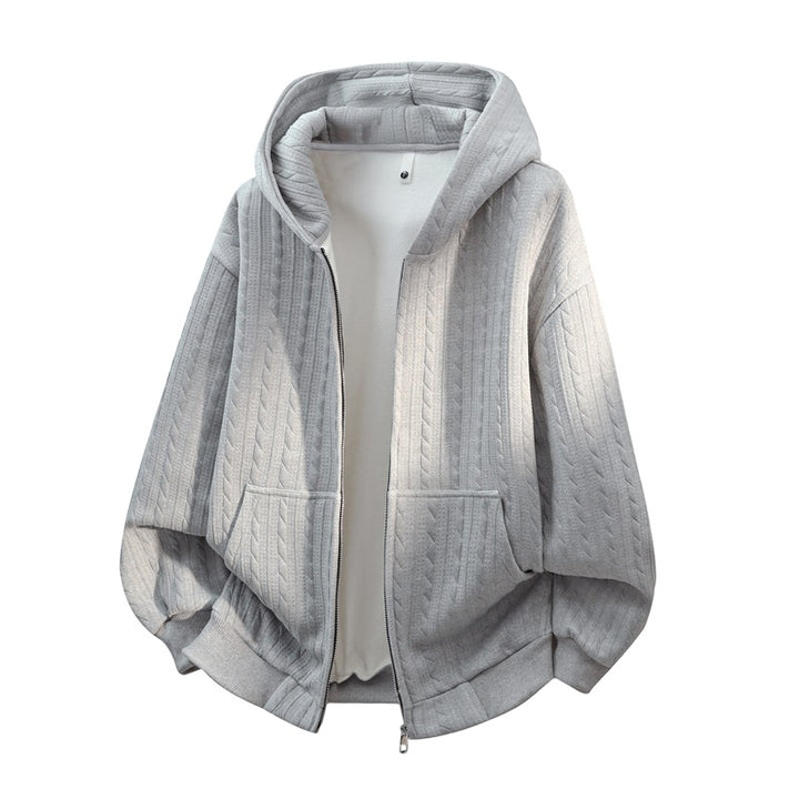 Women's Oversize Knit Hoodie with Cable Pattern, Zipper & Kangaroo Pockets Mune Fashion