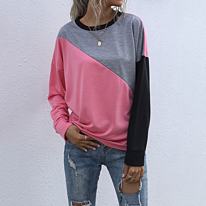 Women's Casual Color Block Sweatshirt with Diagonal Split and Raglan Sleeves Mune Fashion