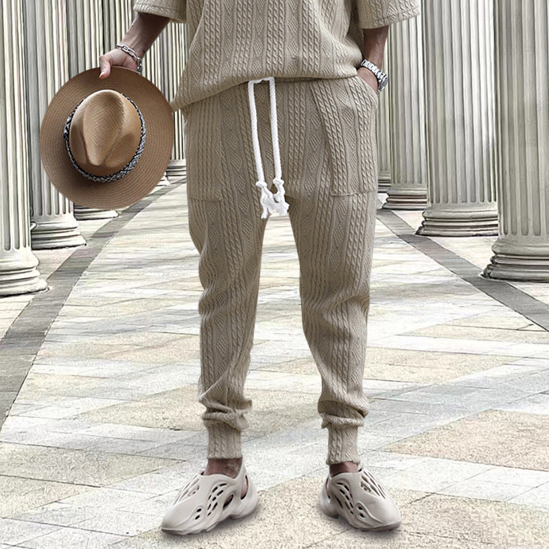 Men's cable-knit joggers with drawstring, patch pockets, and ribbed cuffs Mune Fashion
