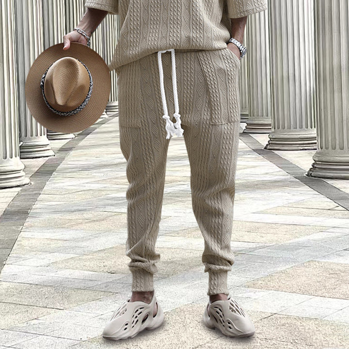Men's cable-knit joggers with drawstring, patch pockets, and ribbed cuffs Mune Fashion