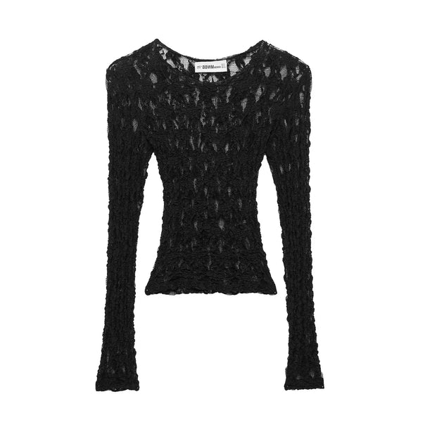 Women's semi-transparent lace shirt long sleeve Slim-Fit with shell edge Mune Fashion