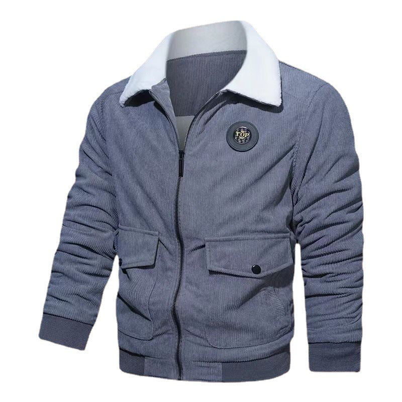 Men's cord jacket with teddy lining, flap pockets, and stand-up collar Mune Fashion