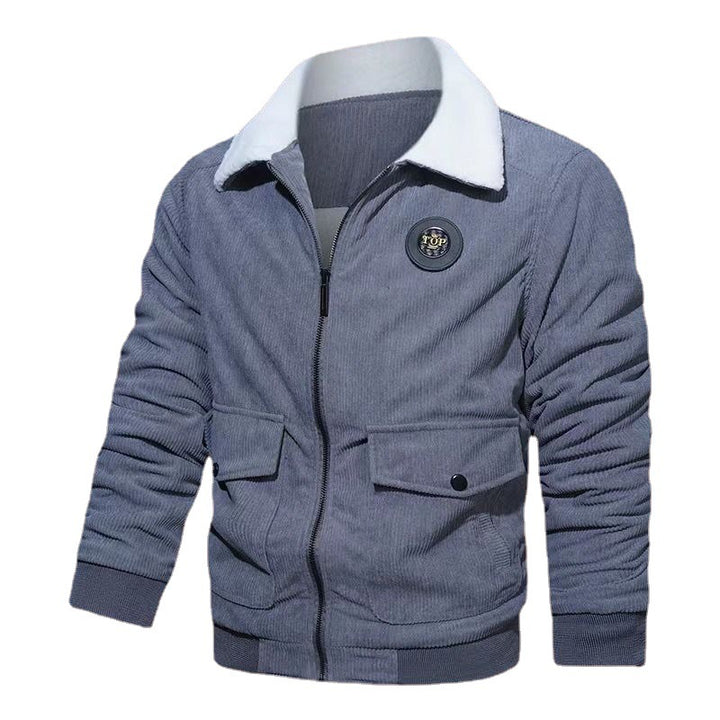 Men's cord jacket with teddy lining, flap pockets, and stand-up collar Mune Fashion