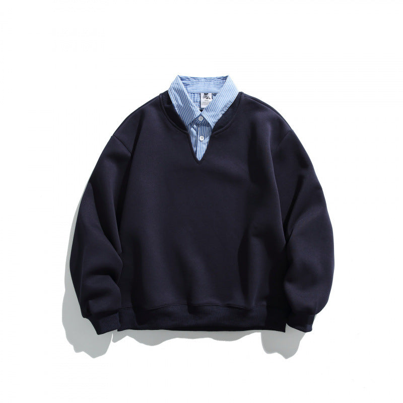 Men's Oversized Sweatshirt with Inserted Shirt Collar and V-Neck Mune Fashion
