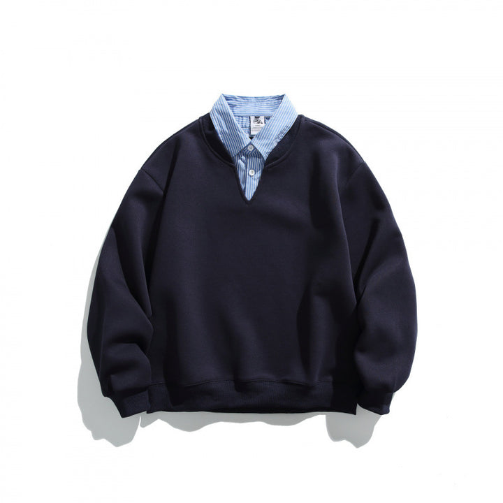 Men's Oversized Sweatshirt with Inserted Shirt Collar and V-Neck Mune Fashion
