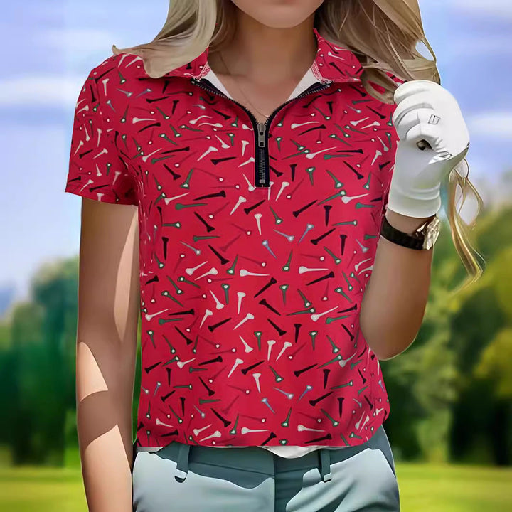 Ladies golf shirt with modern pattern and functional zipper Mune Fashion
