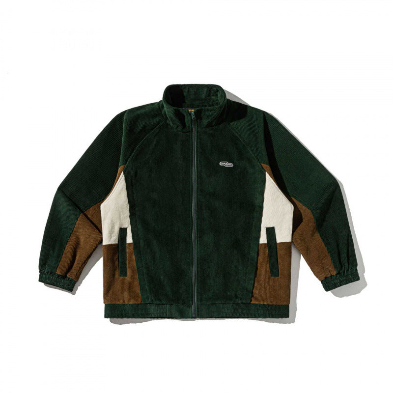 Unisex Boxy Cord Fleece Zip Jacket with Color Block Inserts and Stand Collar Mune Fashion