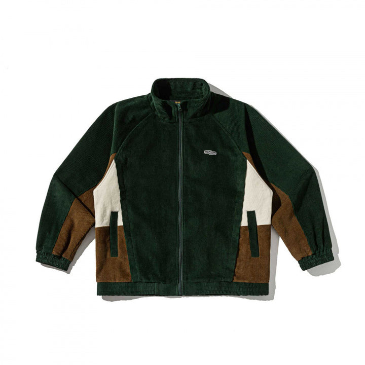 Unisex Boxy Cord Fleece Zip Jacket with Color Block Inserts and Stand Collar Mune Fashion