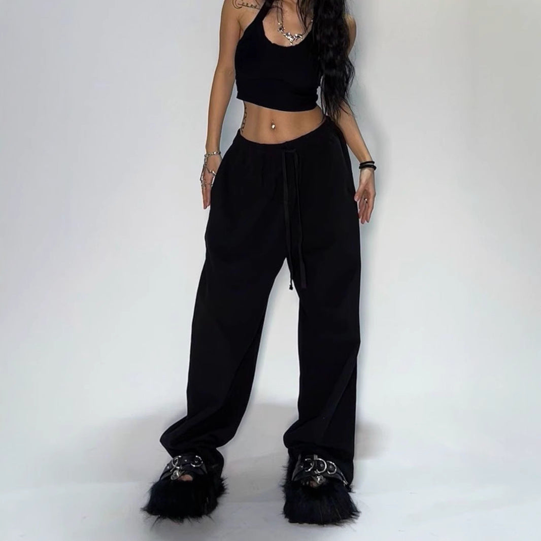 Women's wide cut lounge pants with high waistband, extra wide leg and drawstring Mune Fashion