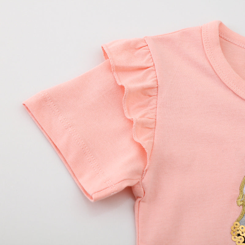 Girls T-shirt with playful unicorn design and ruffle details Mune Fashion