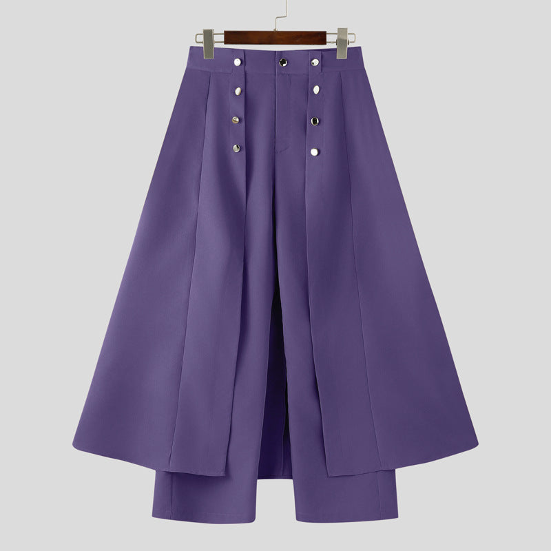 Women high-waisted flared midi wrap skirt with inner culottes and decorative button placket Mune Fashion