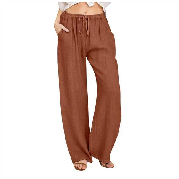 Women's loose linen pants with drawstring, high waist and practical side pockets Mune Fashion
