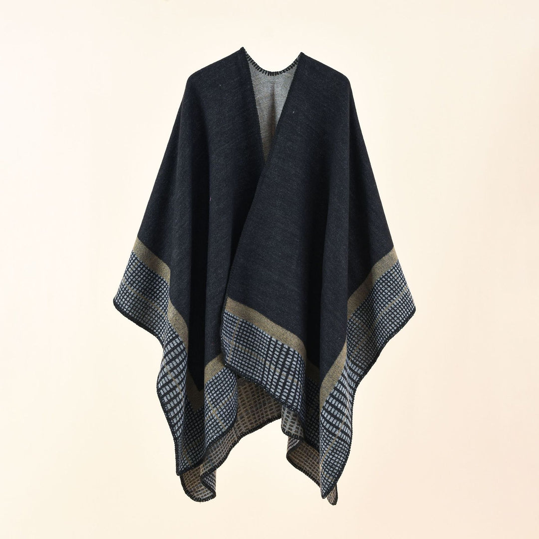 Women's Oversize Cape Poncho made of wool blend with boxy fall and fine border structure Mune Fashion