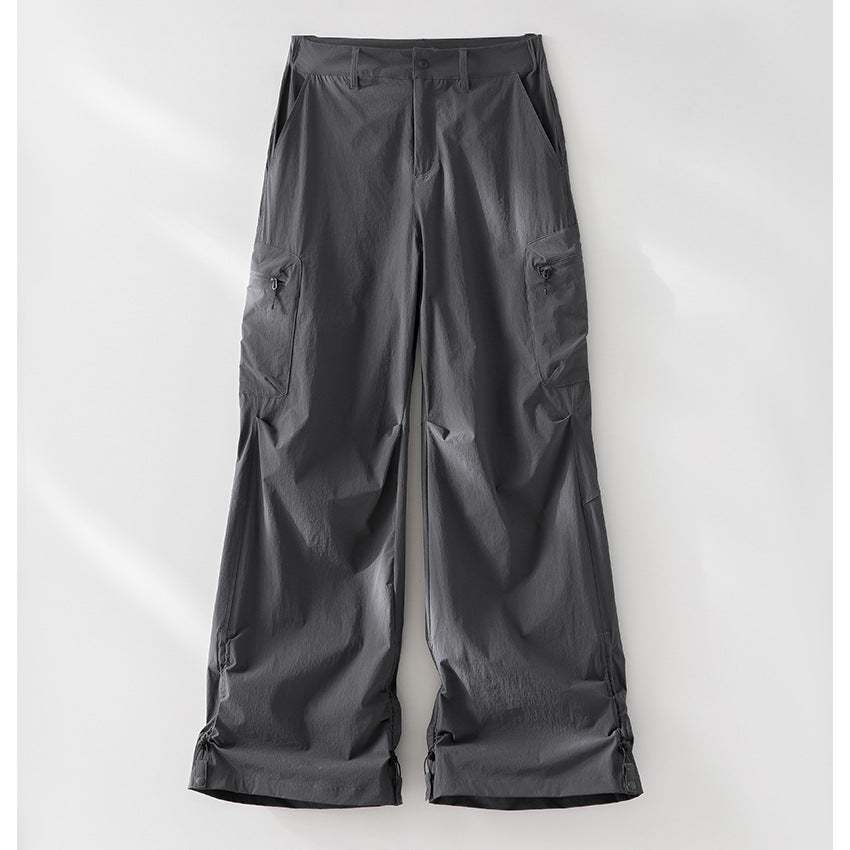 Women Wide Cargo Pants with Adjustable Hem and Multifunctional Pockets Mune Fashion