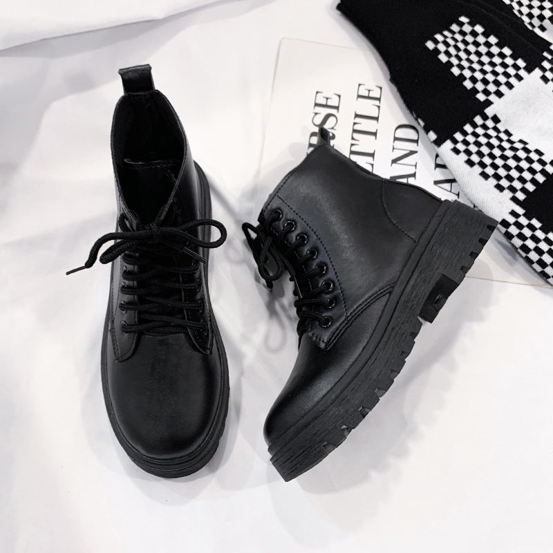 Women's Lace-Up Biker Ankle Boots with Platform Sole Mune Fashion