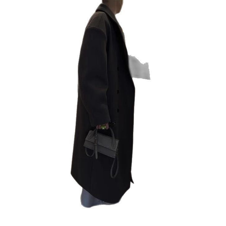 Women's Double-Breasted Maxi Wool Blend Coat with Slim Silhouette and Dropped Lapel Mune Fashion