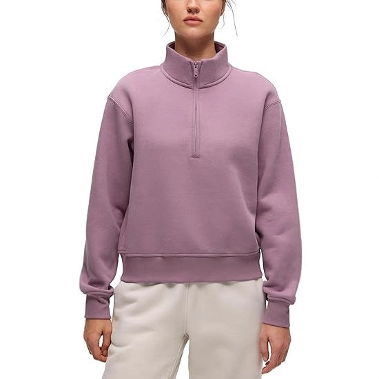 Women's Oversize Sweatshirt with Half Zipper, Stand-up Collar and Ribbed Cuffs Mune Fashion