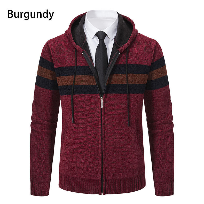Men's hooded sweater jacket with full zip, contrast stripes, and side pockets Mune Fashion