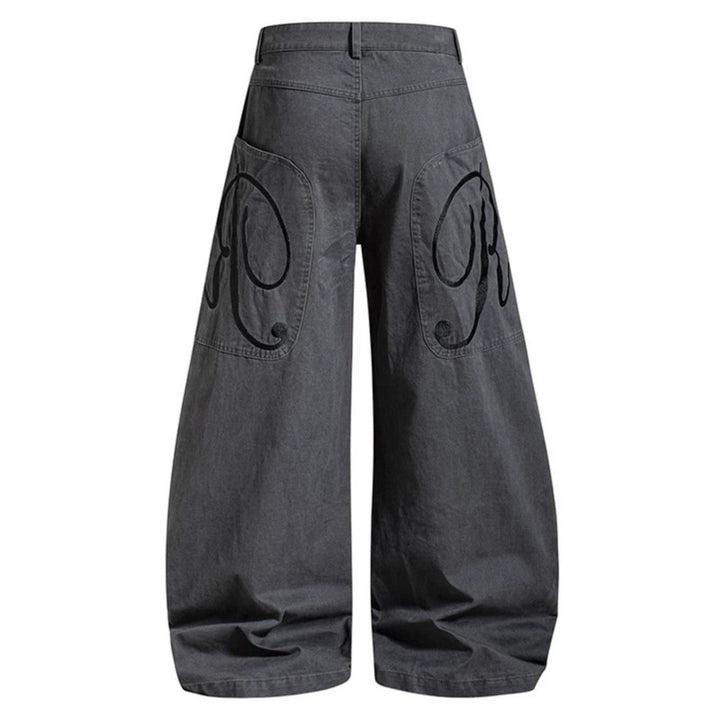 Women's Wide Denim Palazzo Pants with Balloon Hem and Attached Logo Pockets Mune Fashion