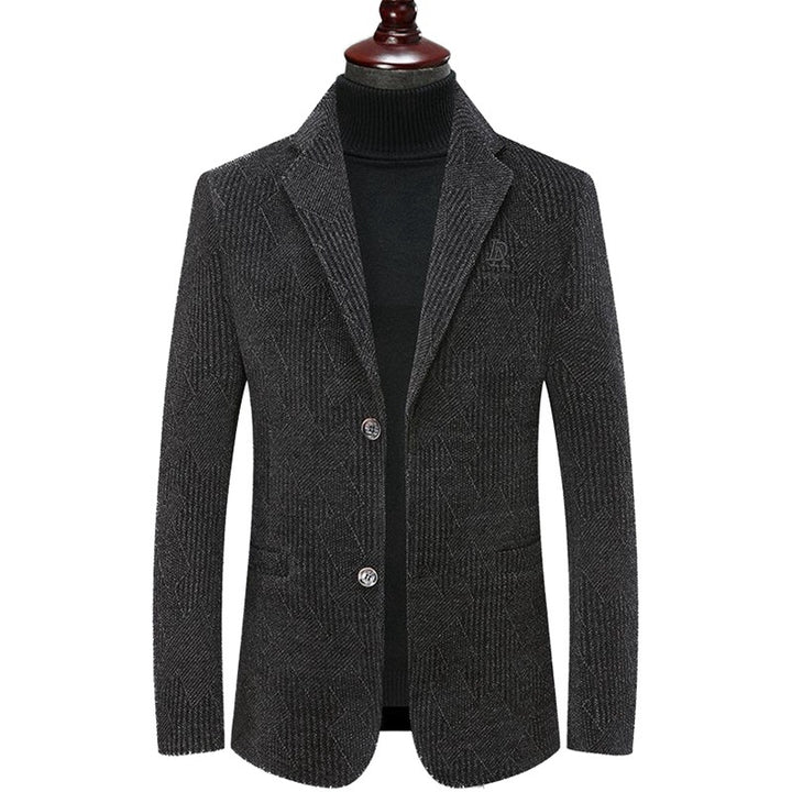Men's Modern Stand-up Collar Blazer in Boucle Look with Fine Geometric Pattern Mune Fashion