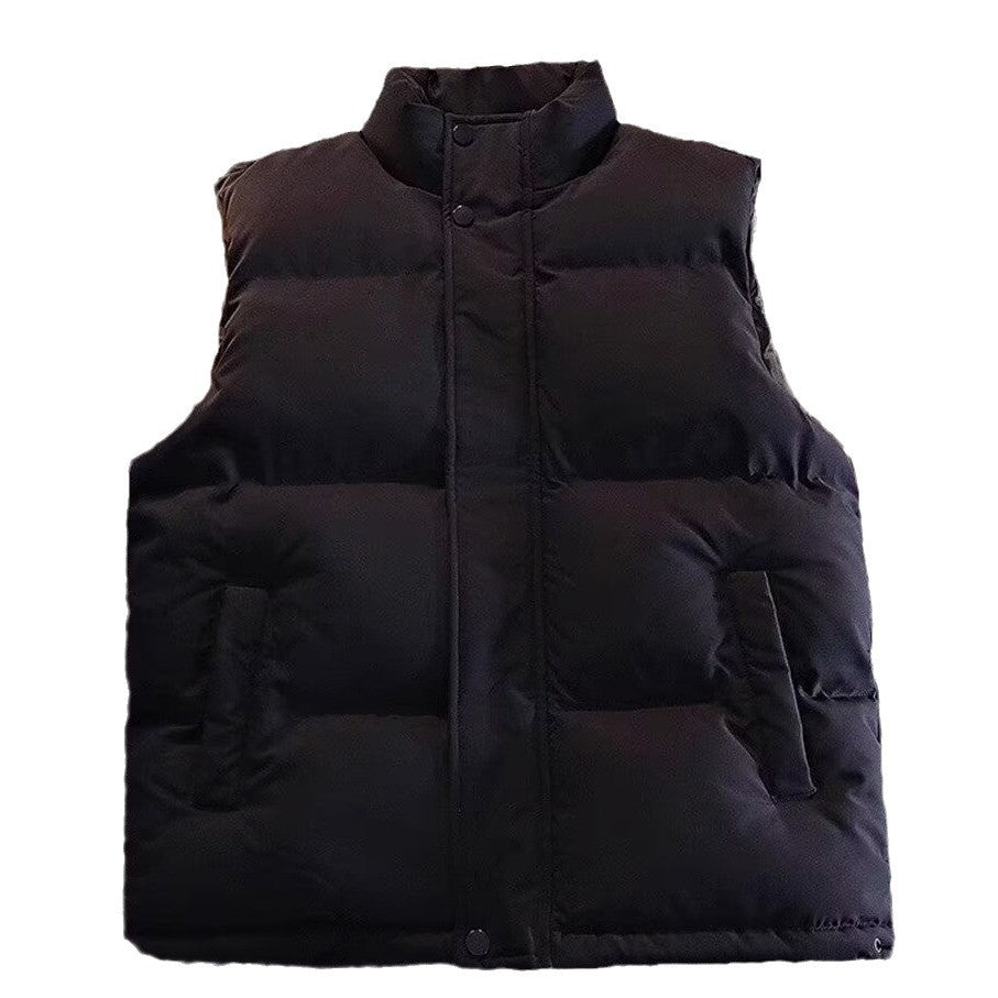 Men's Padded Sleeveless Quilted Vest with Stand Collar and Concealed Snap Placket Mune Fashion